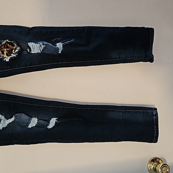 Kacan distressed patchwork leopard skinny jeans size 9/28 NWOT - Picture 3 of 9